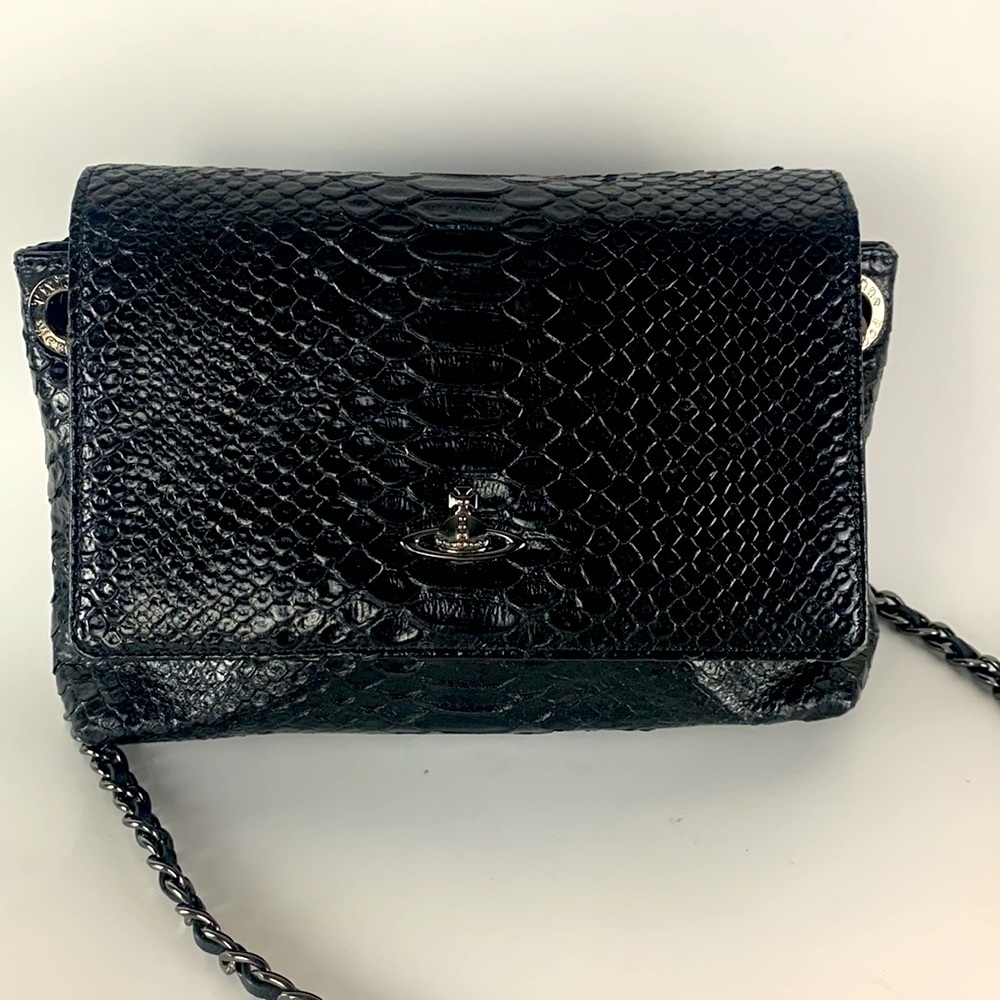 VIVIENNE WESTWOOD snake skin Purse bag chain crossbody black